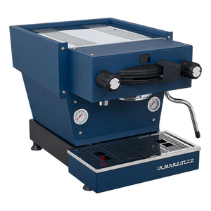 A blue La Marzocco Linea Mini R espresso machine